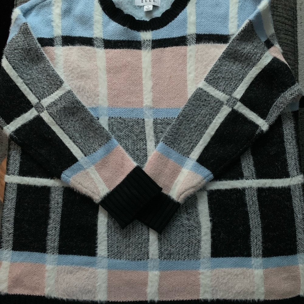 Elle Color block Sweater in Black and Light Blue and Pink SzXL